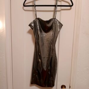 H&M Silver Slip Dress with Spaghetti Straps for Cocktail
